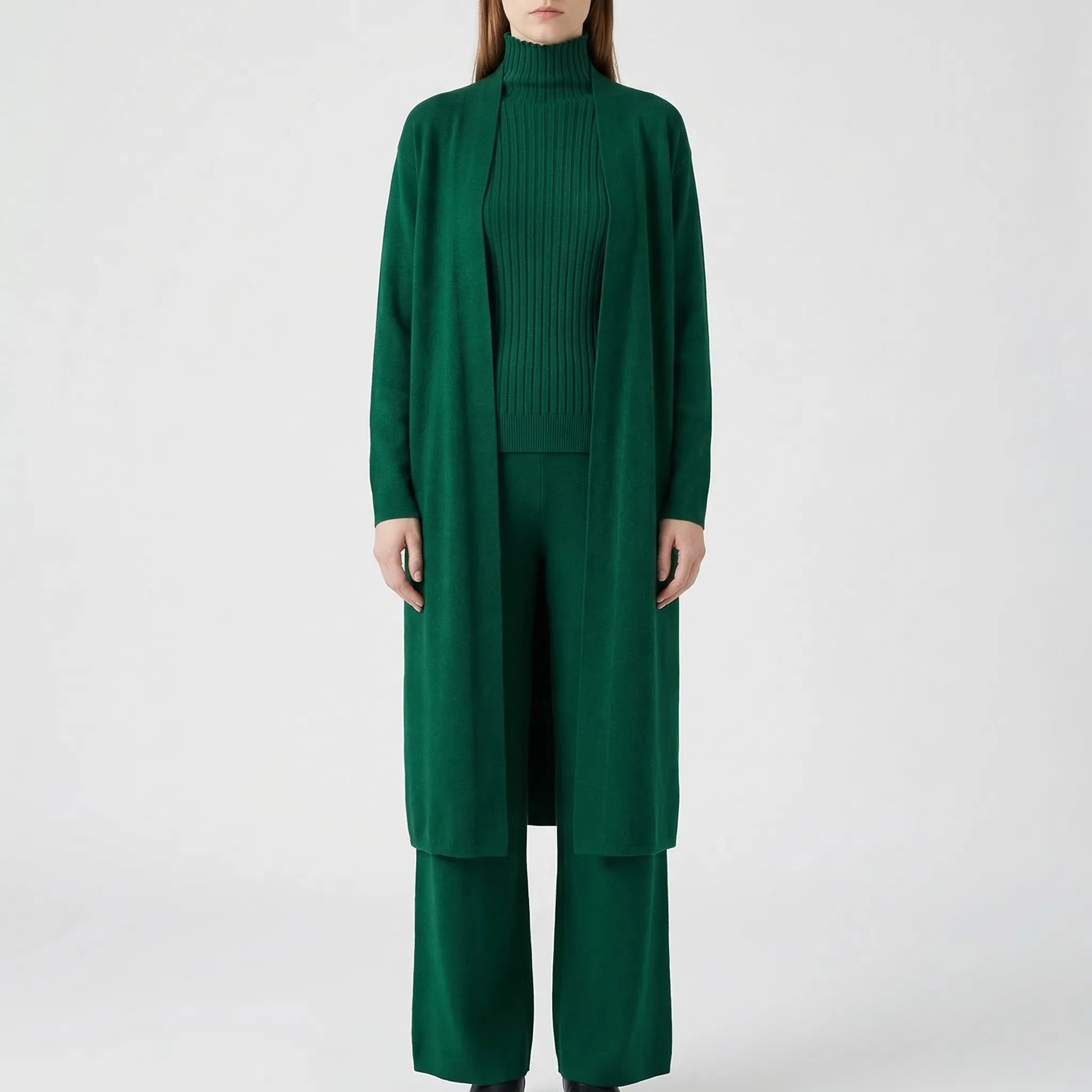 Strick 3-Teiler für Damen mit Cardigan, Pullover und Hose