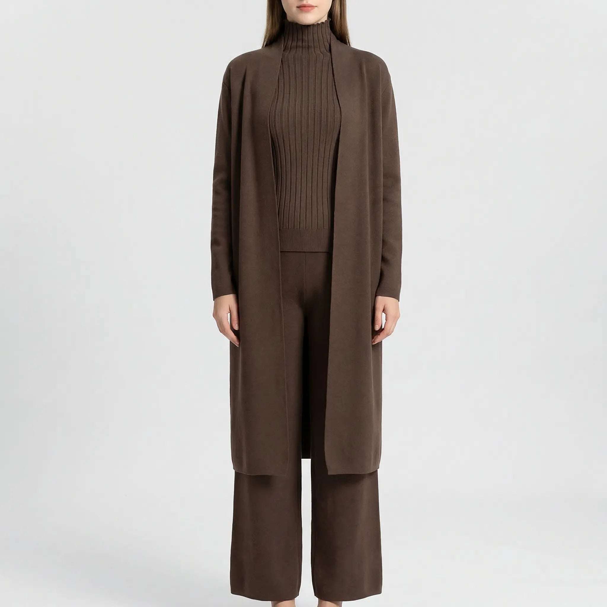 Strick 3-Teiler für Damen mit Cardigan, Pullover und Hose
