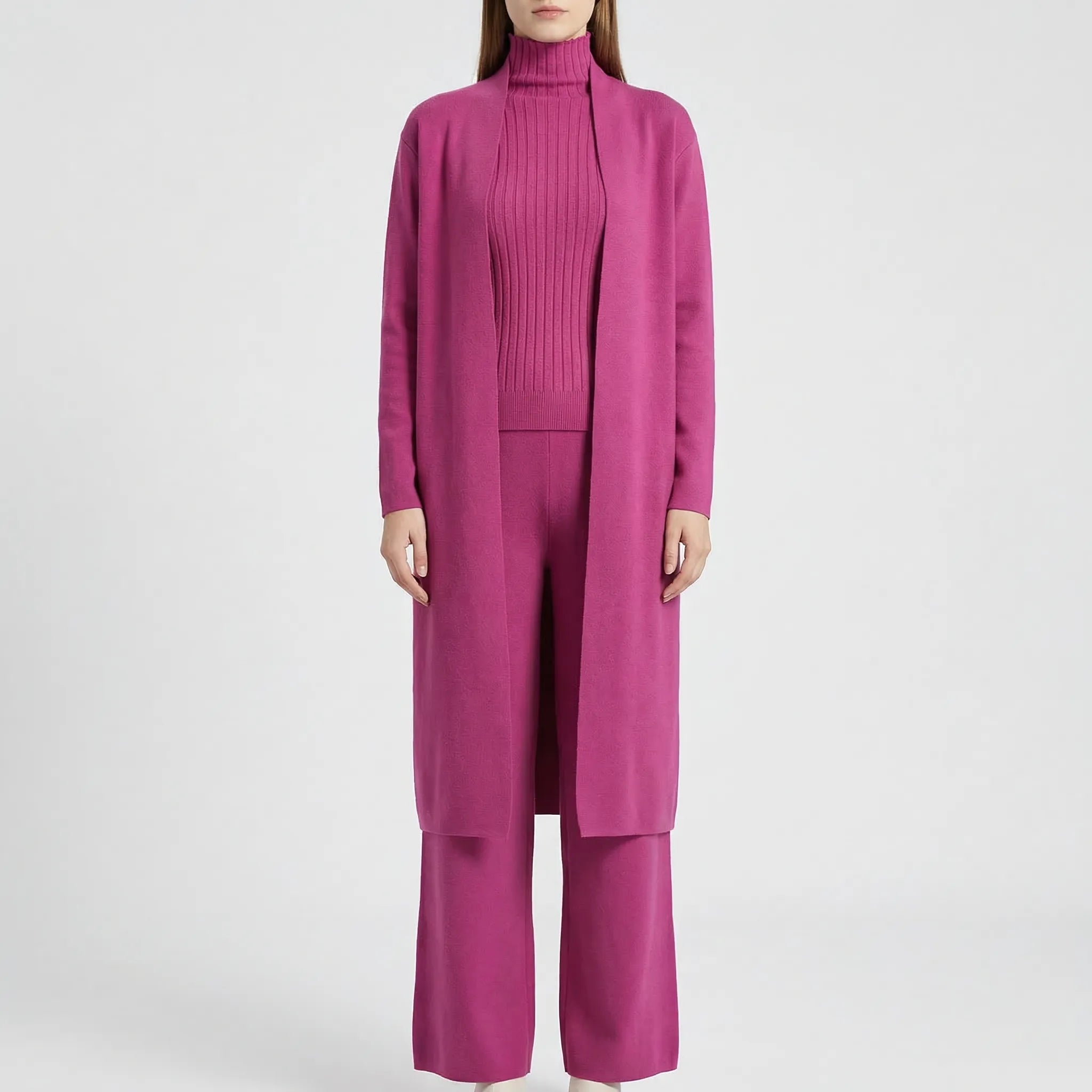 Strick 3-Teiler für Damen mit Cardigan, Pullover und Hose