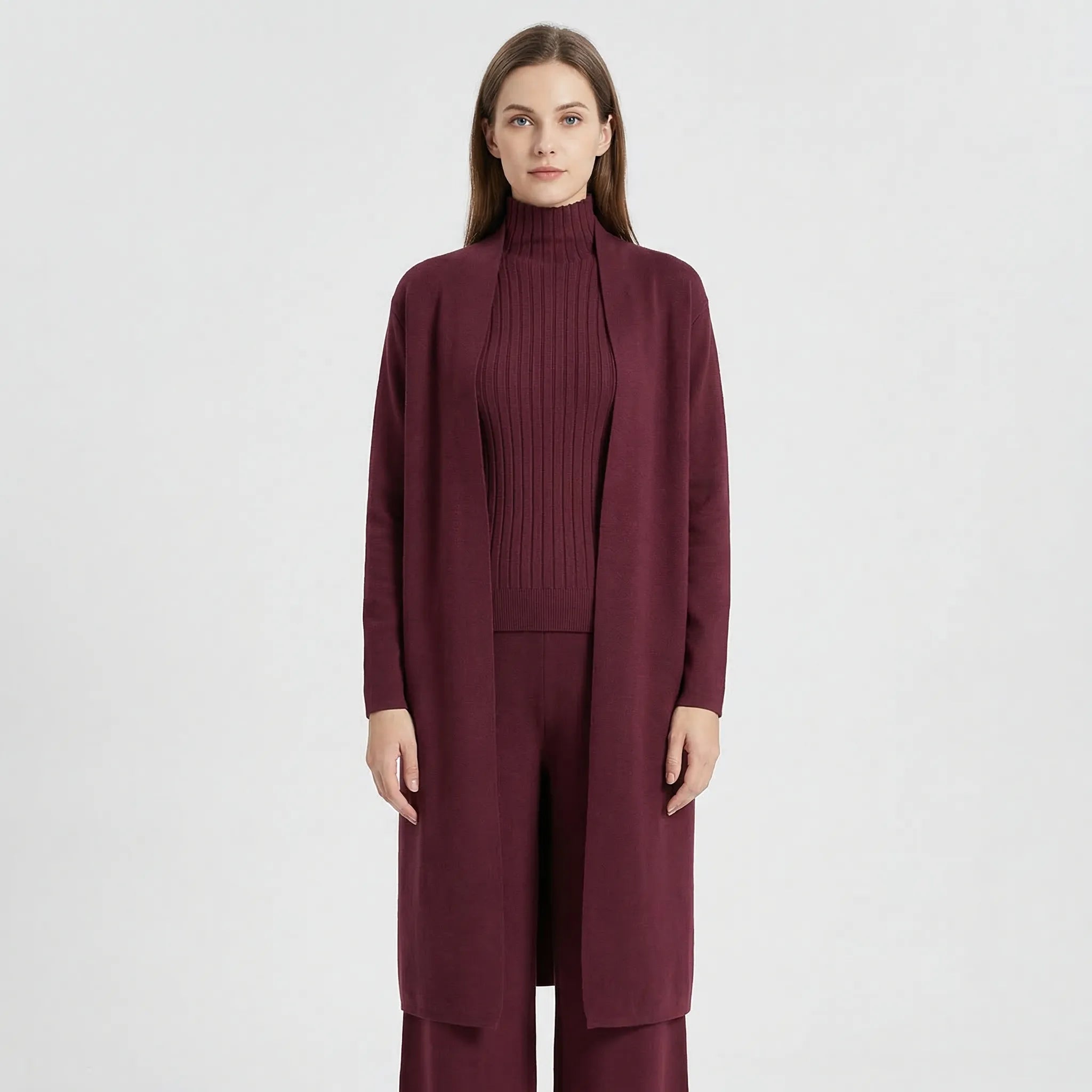 Strick 3-Teiler für Damen mit Cardigan, Pullover und Hose