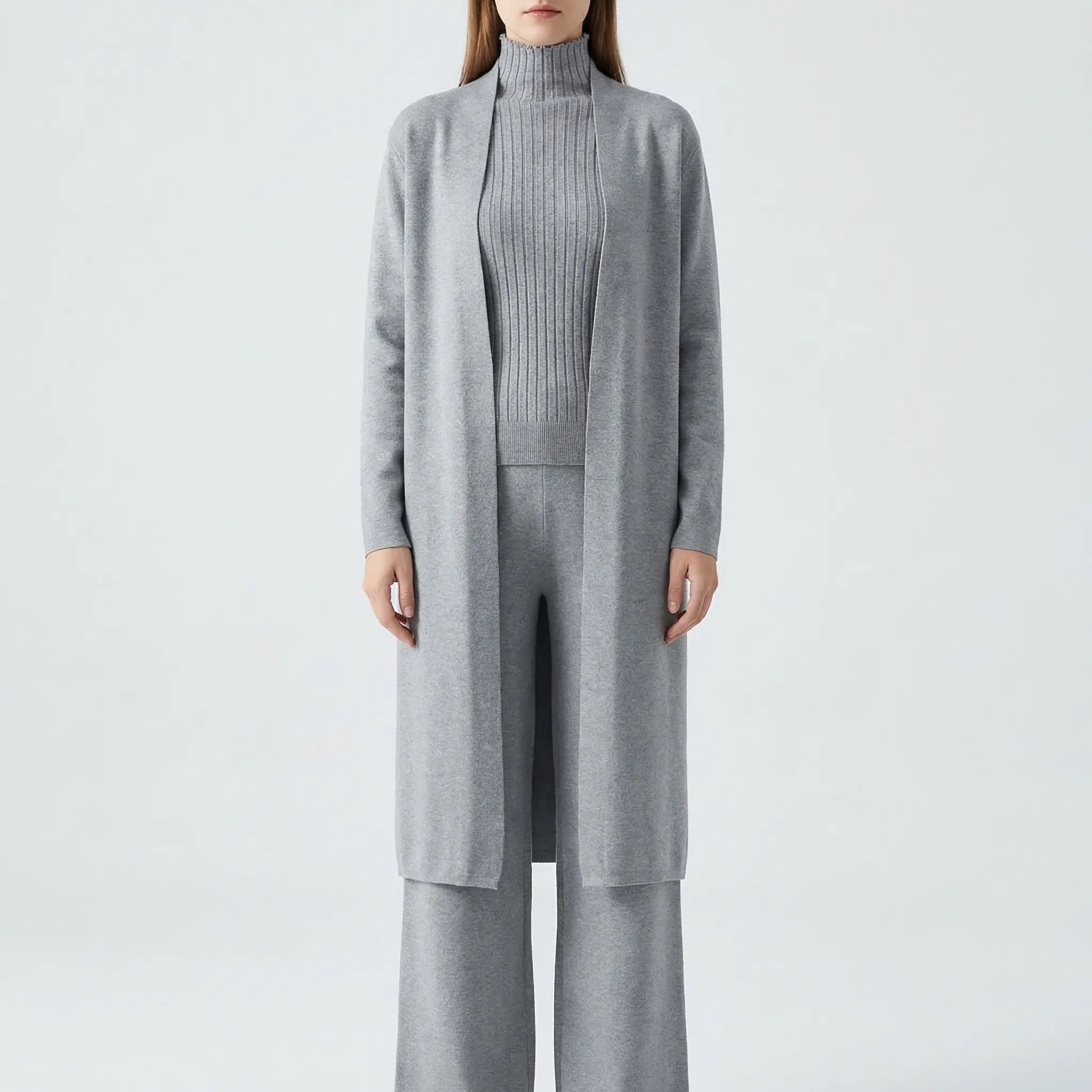 Strick 3-Teiler für Damen mit Cardigan, Pullover und Hose