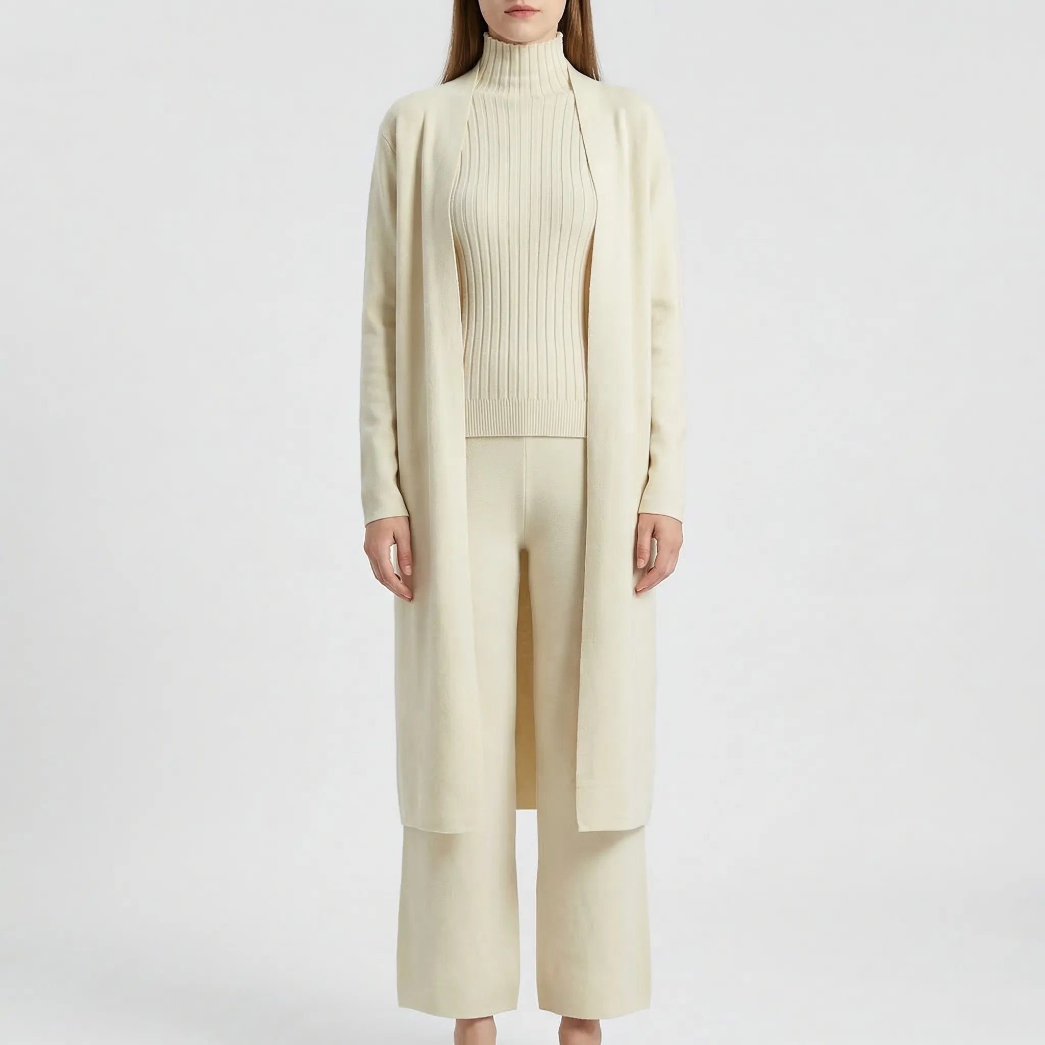 Strick 3-Teiler für Damen mit Cardigan, Pullover und Hose