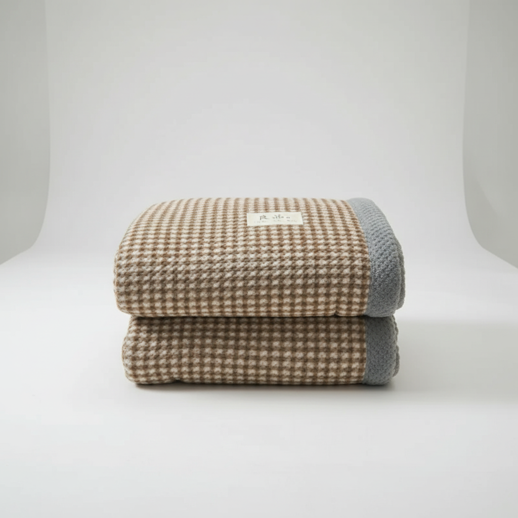 Gestrickte Chenille-Wurfdecke mit Karomuster und Korallenvlies-Rückseite