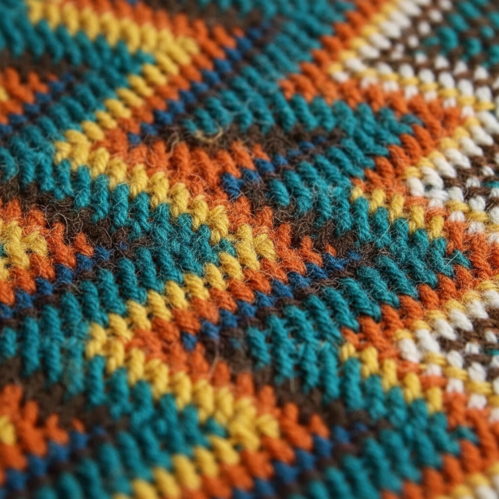 Gestrickte Wurfdecke mit geometrischem Azteken-Muster und Fransen