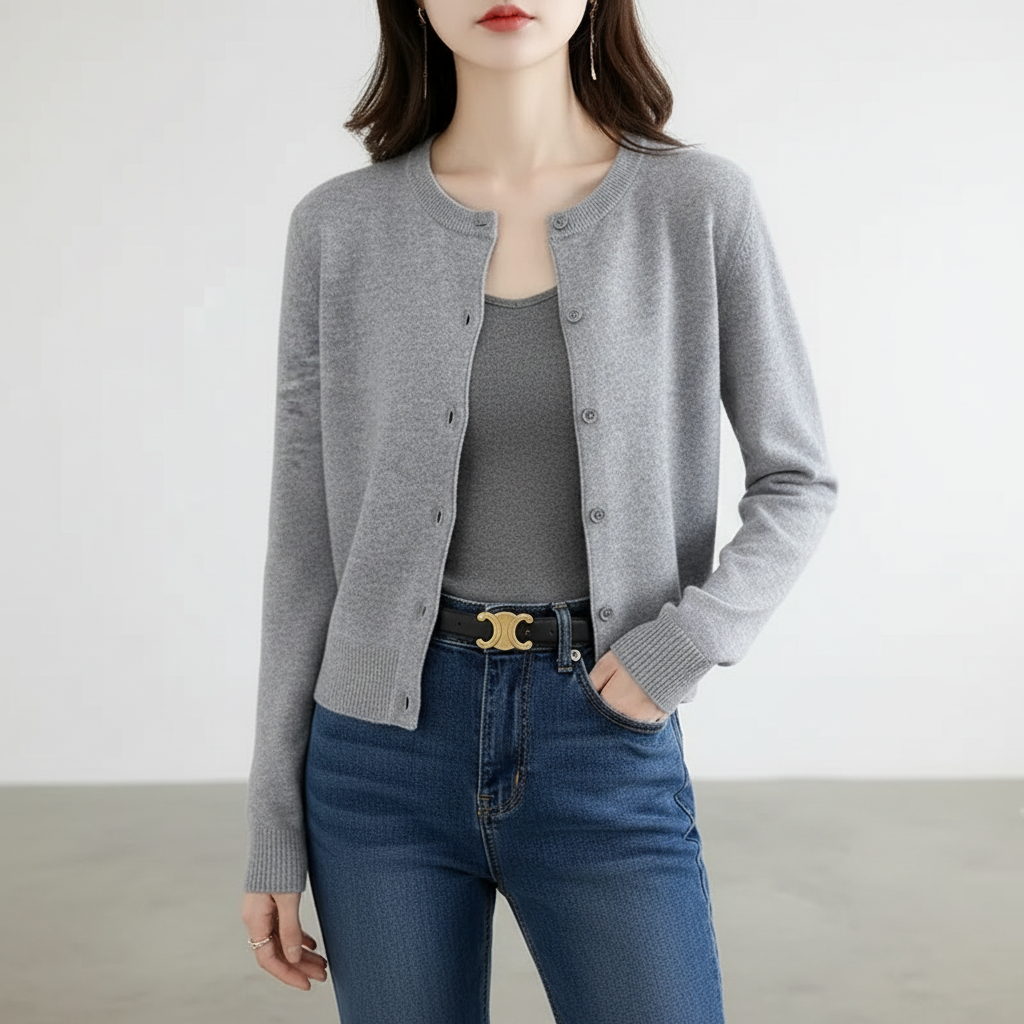 Gestrickte Langarm-Strickjacke Damen weich hochelastisch