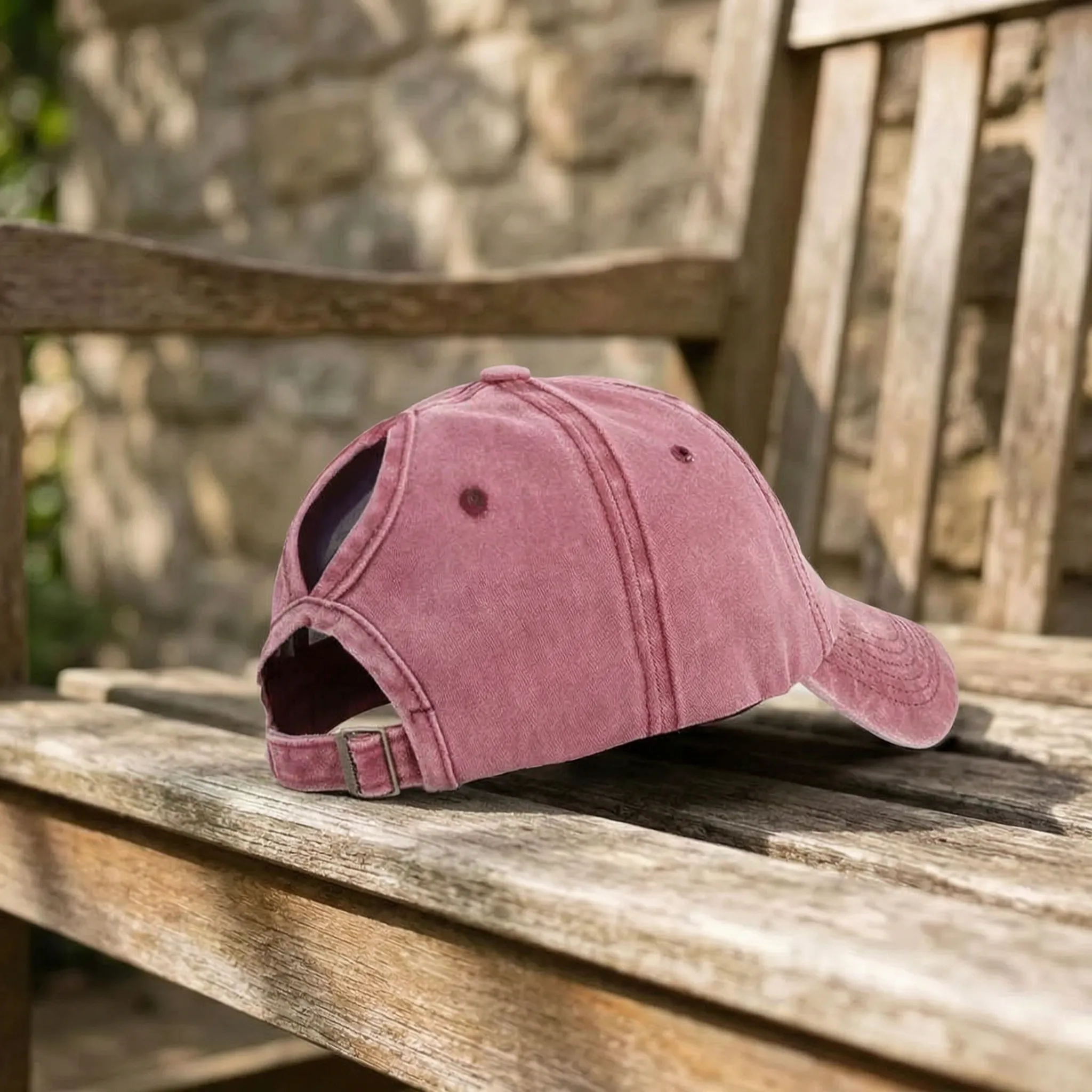 Rückenfrei Baseball-Kappe Pferdeschwanz Hochsteckfrisur Vintage-Washed
