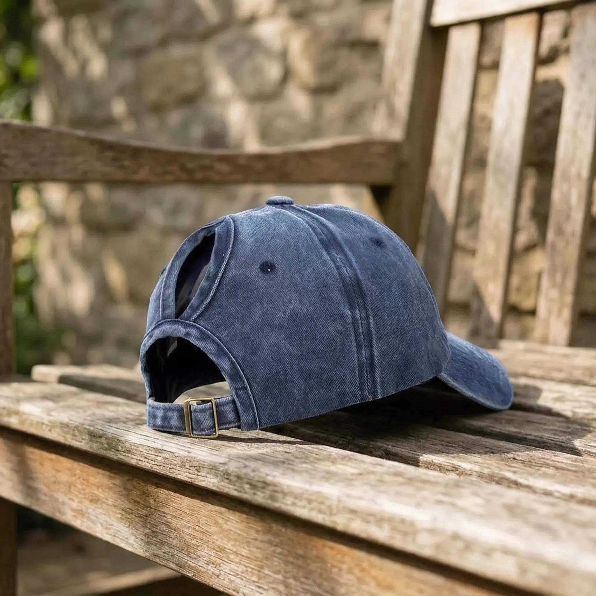 Rückenfrei Baseball-Kappe Pferdeschwanz Hochsteckfrisur Vintage-Washed