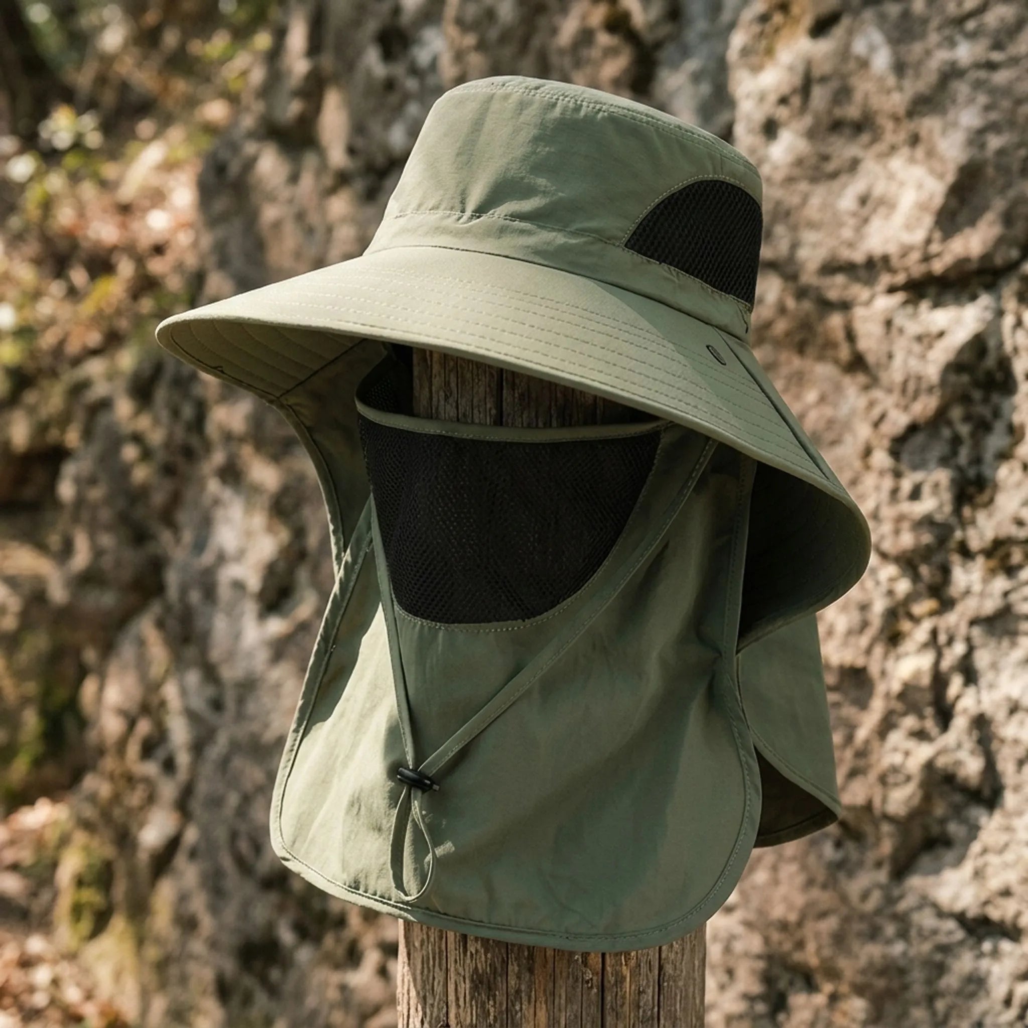 Breitrandiger Sonnenhut mit Nackenklappen und Mesh-Belüftung für Wandern