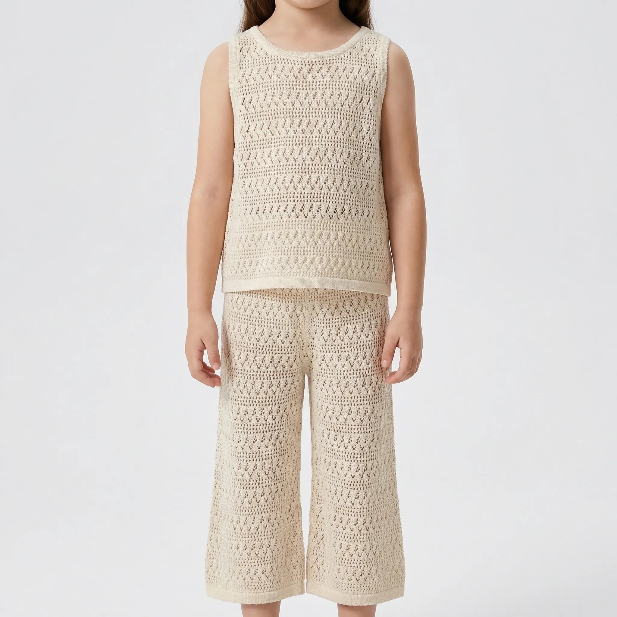 Mädchen Sommer Set Hohlspitzenweste weite Hose atmungsaktiv