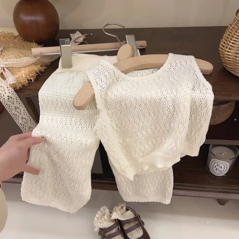 Mädchen Sommer Set Hohlspitzenweste weite Hose atmungsaktiv