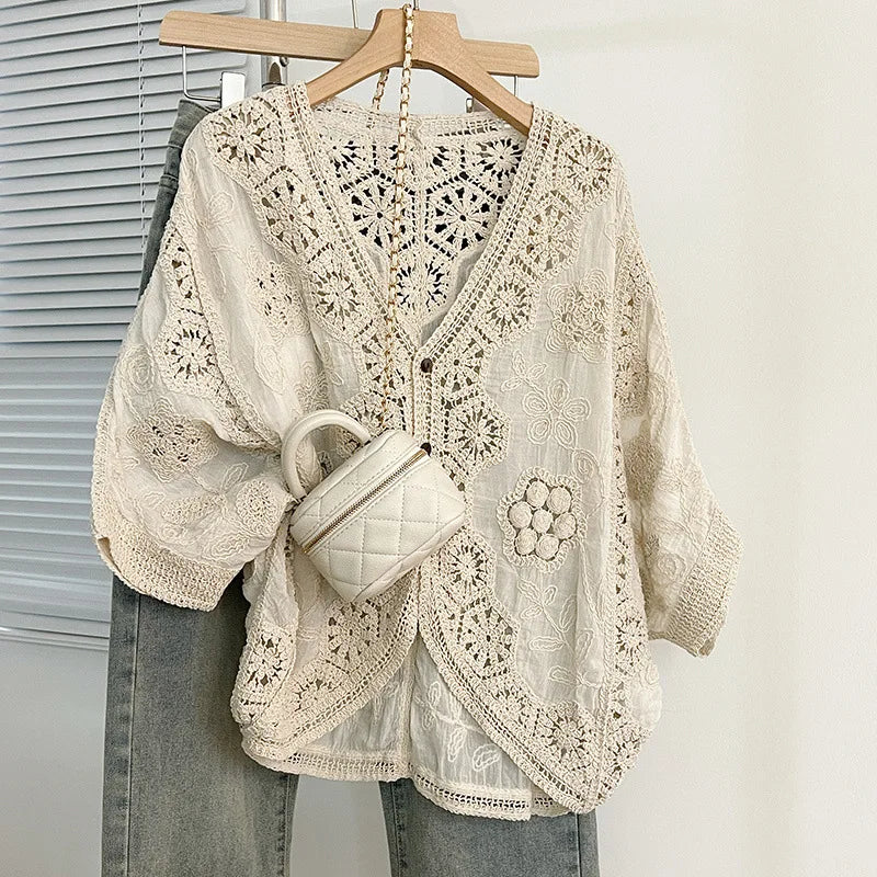 Nordspur | Lacoria Boho Crochet Button Up Cardigan