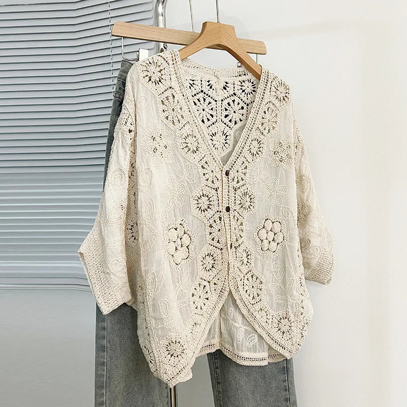 Nordspur | Lacoria Boho Crochet Button Up Cardigan