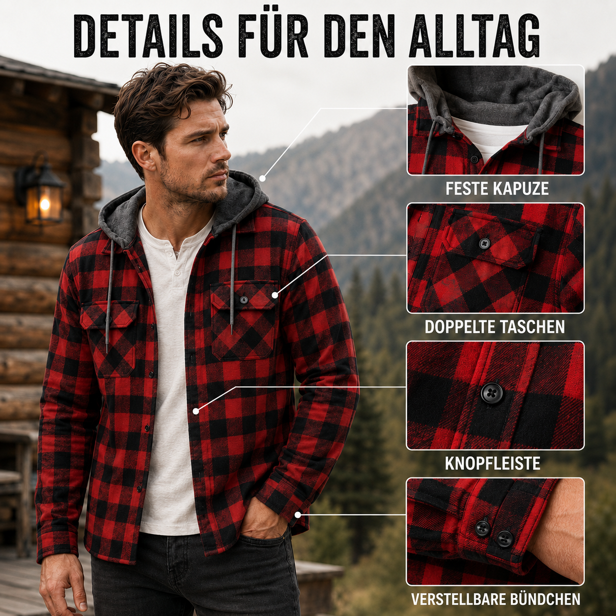 Nordspur | Langärmeliges Flanellhemd mit Kapuze