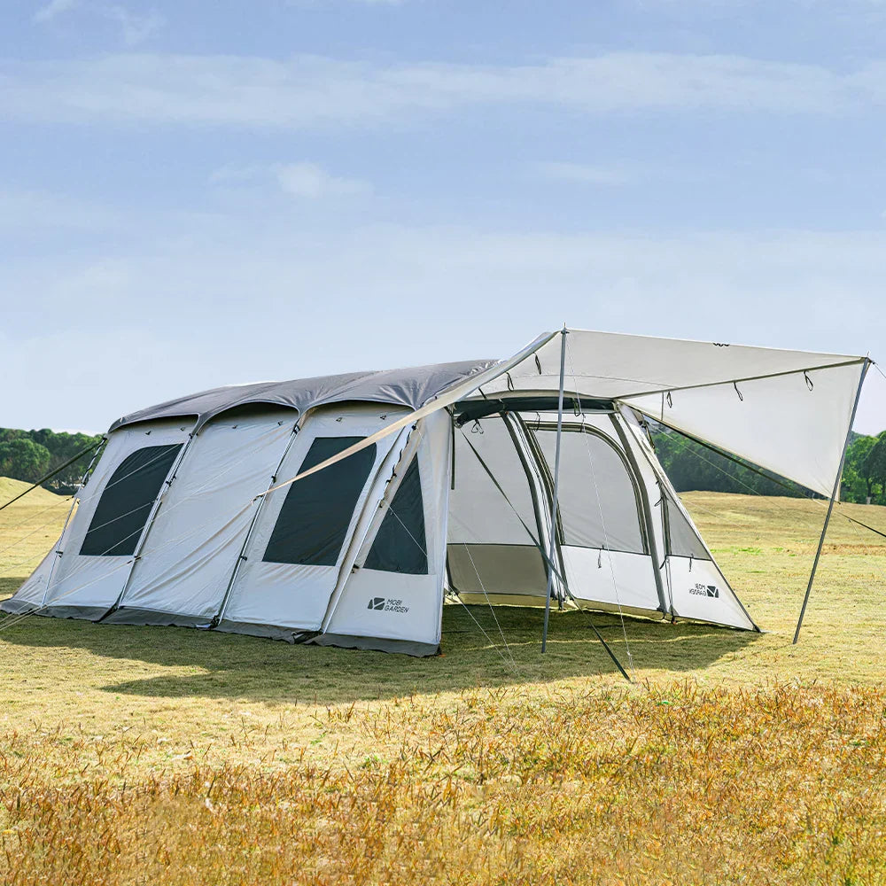 Geräumiges Tunnelzelt für Familien-Camping mit großem Gemeinschaftsbereich