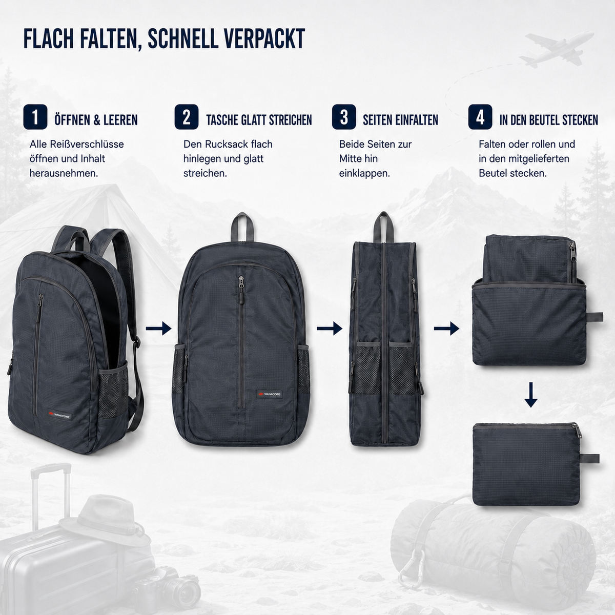 Nordspur | Leichter faltbarer Tagesrucksack
