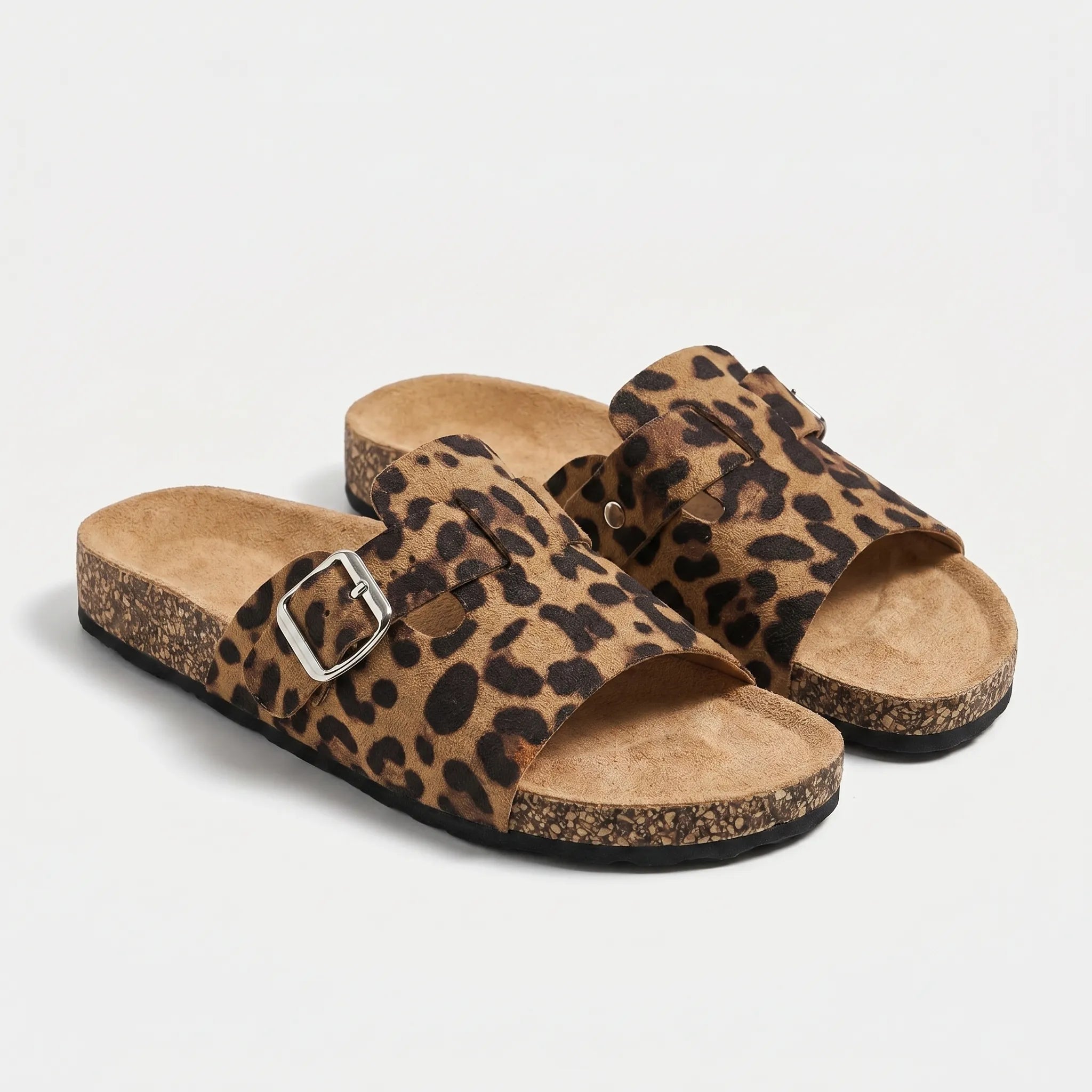 Leopardenmuster-Pantoletten mit verstellbarem Riemen und flacher Sohle