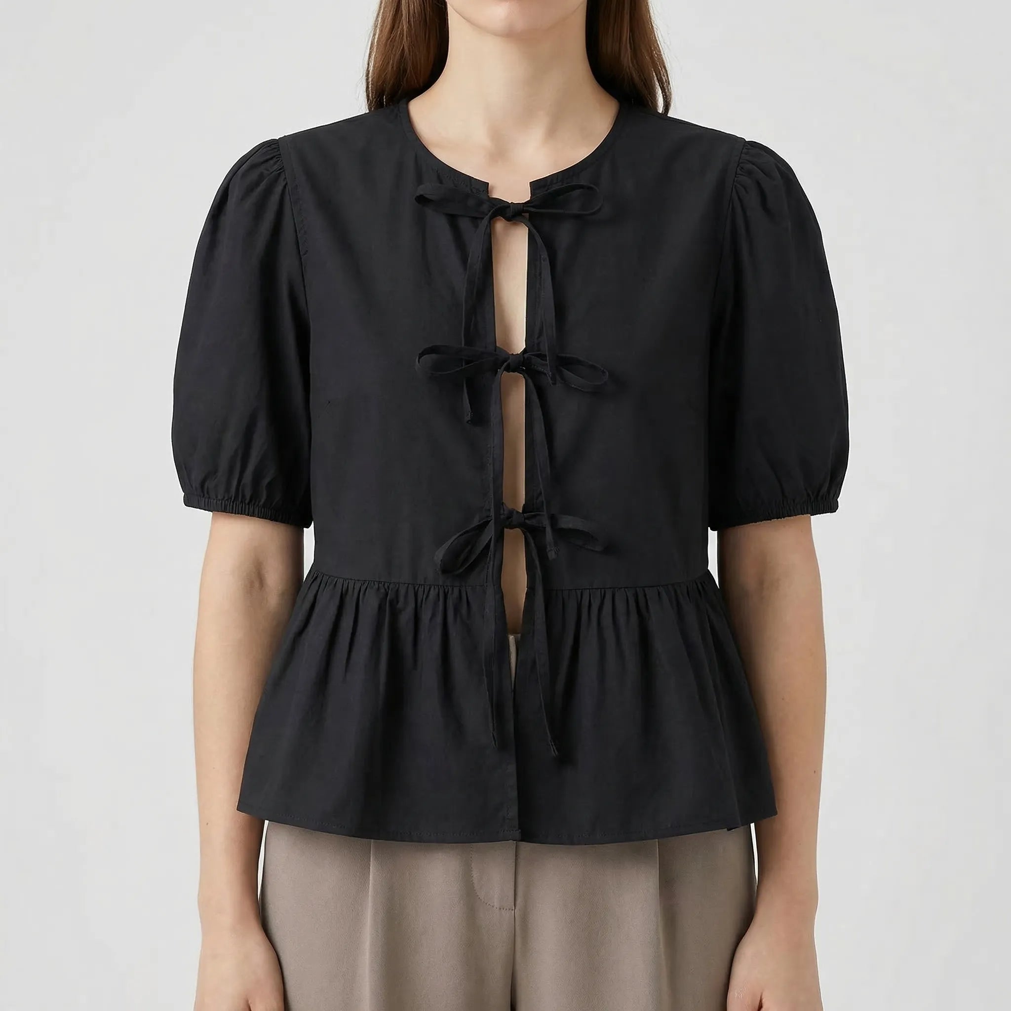 Leopardenmuster Crop Top geraffter Silhouette Puffärmel Rüschensaum