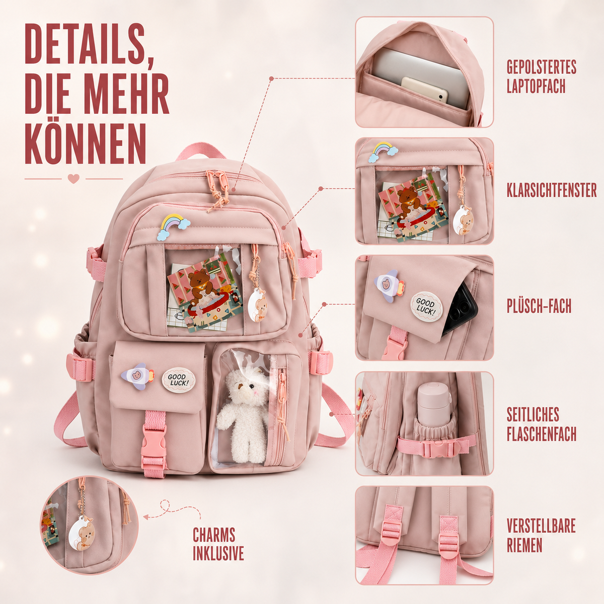 Nordspur | Lilacory Preppy-Stil Schüler-Rucksack