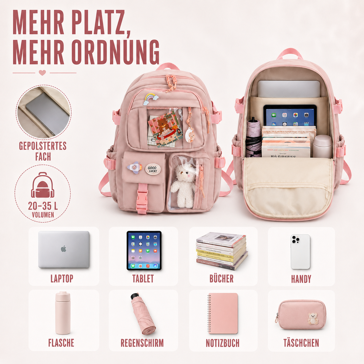 Nordspur | Lilacory Preppy-Stil Schüler-Rucksack