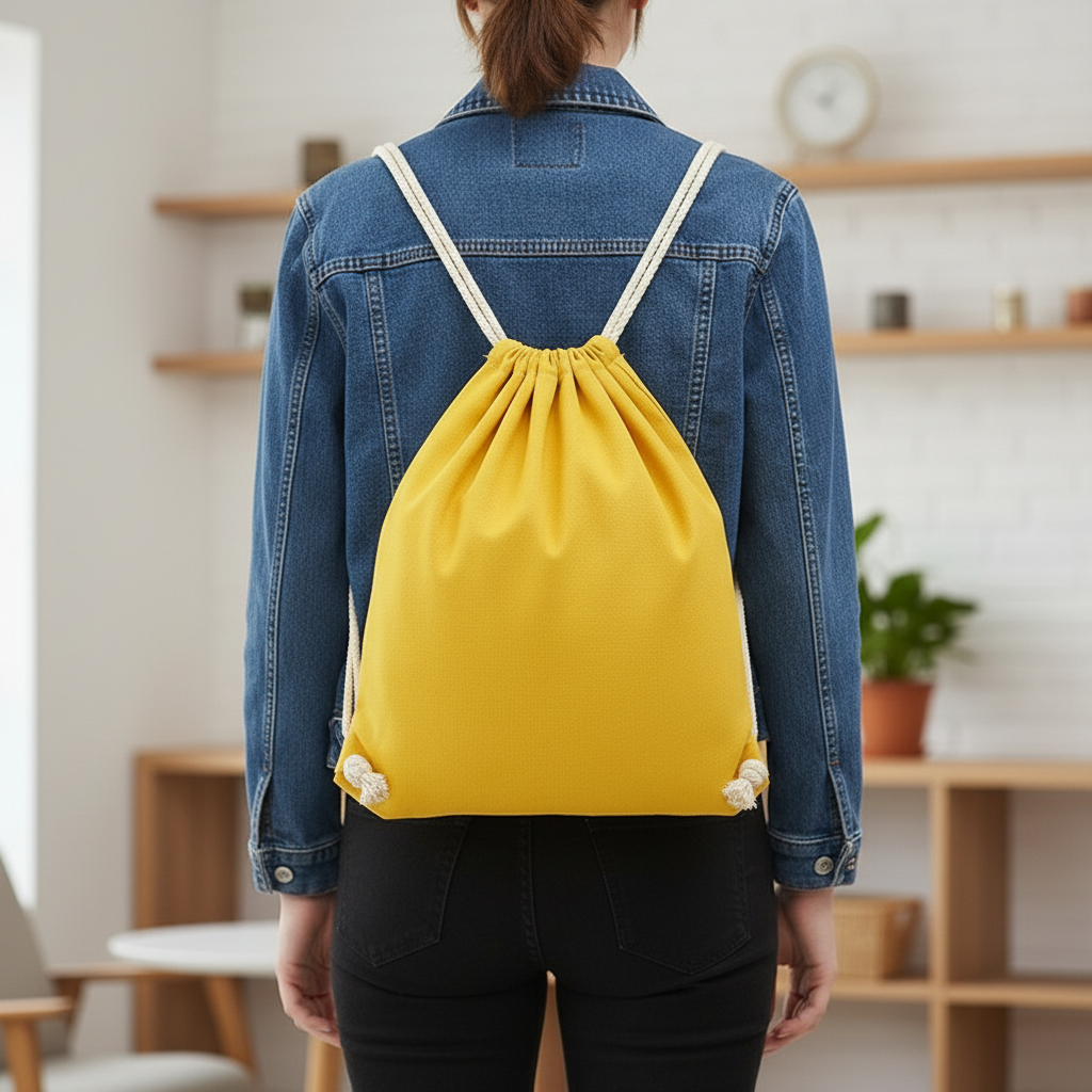 Leichter Zugbeutel-Rucksack mit Leinenoberfläche und Innentaschen