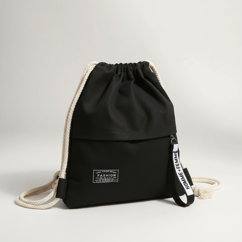 Leichter Zugbeutel-Rucksack mit Leinenoberfläche und Innentaschen