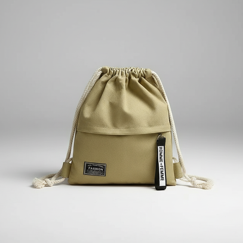 Leichter Zugbeutel-Rucksack mit Leinenoberfläche und Innentaschen