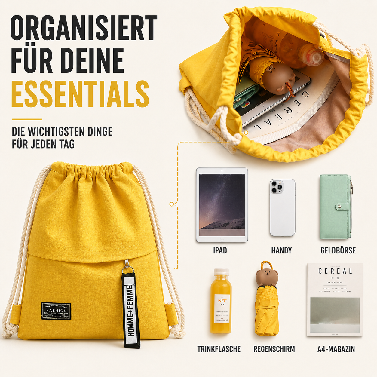 Nordspur | Linenovo Weiches Leinen-Zugbeutel-Rucksack