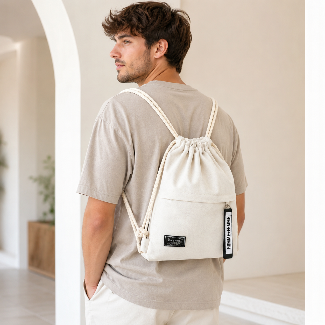 Nordspur | Linenovo Weiches Leinen-Zugbeutel-Rucksack