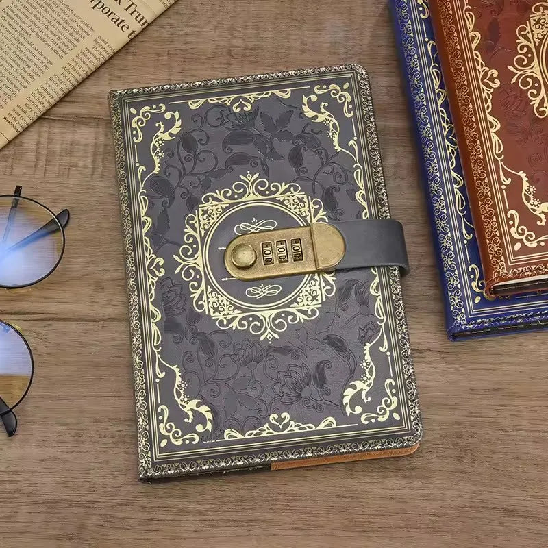A5 Tagebuch mit Zahlenkombinationsschloss geprägte Vintage-Decke