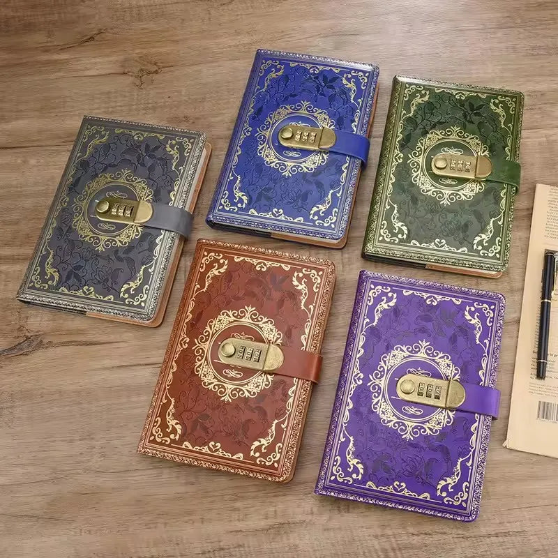 A5 Tagebuch mit Zahlenkombinationsschloss geprägte Vintage-Decke