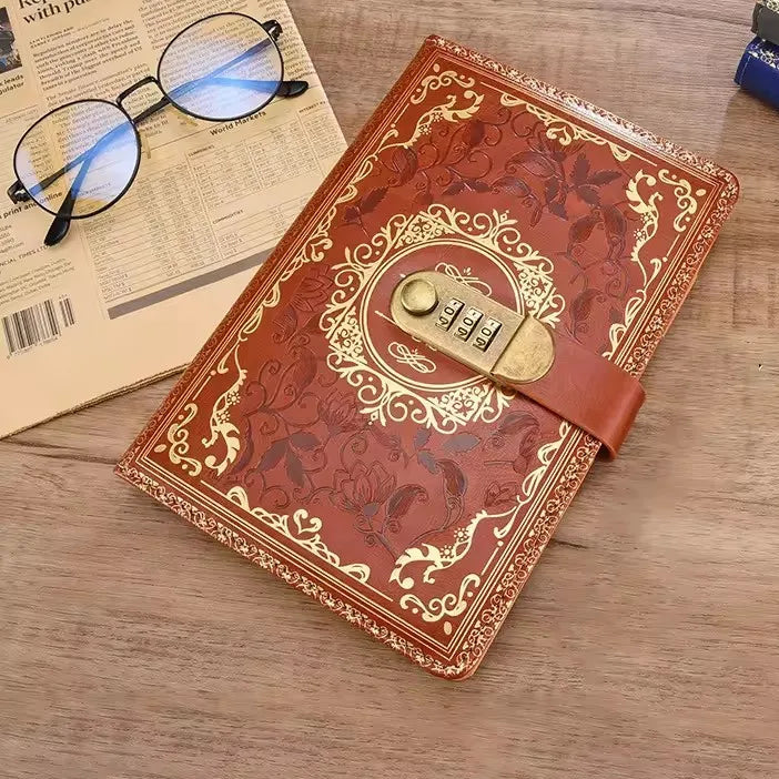 A5 Tagebuch mit Zahlenkombinationsschloss geprägte Vintage-Decke