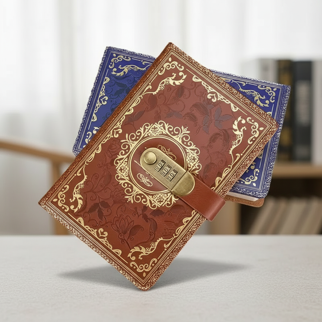 A5 Tagebuch mit Zahlenkombinationsschloss geprägte Vintage-Decke