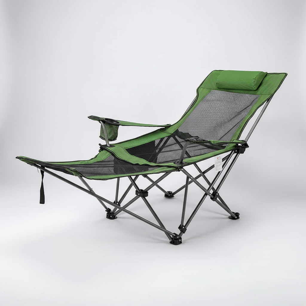 Tragbarer Liegestuhl mit Fußstütze und Kopfstütze für Camping