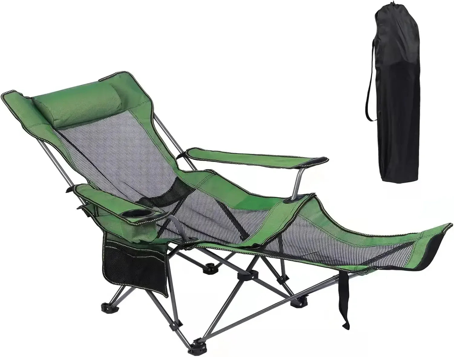 Tragbarer Liegestuhl mit Fußstütze und Kopfstütze für Camping