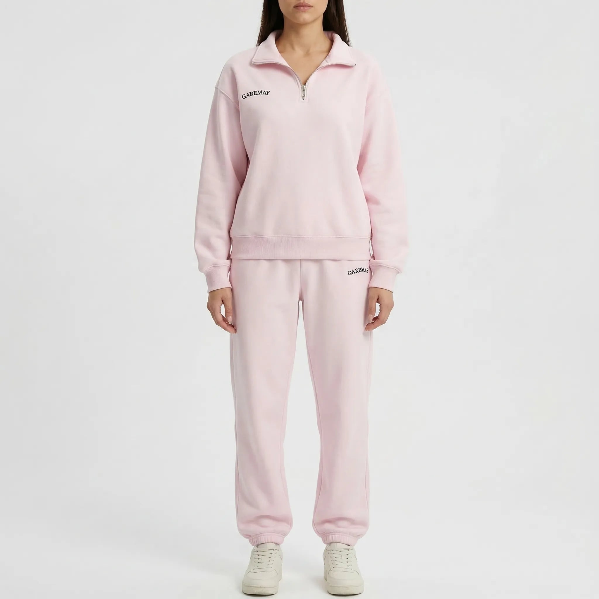 Oversized Trainingsanzug Damen zweiteilig mit Reißverschluss und weiter Hose