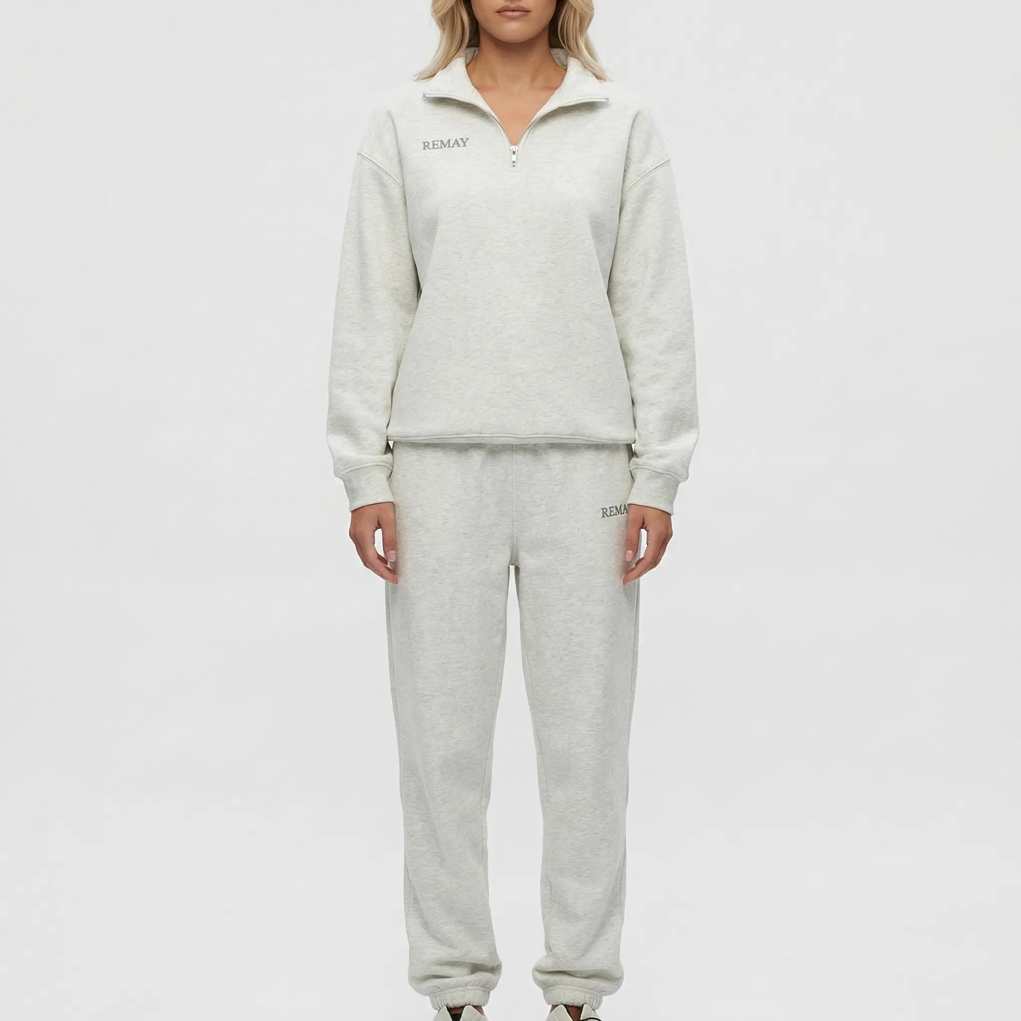 Oversized Trainingsanzug Damen zweiteilig mit Reißverschluss und weiter Hose
