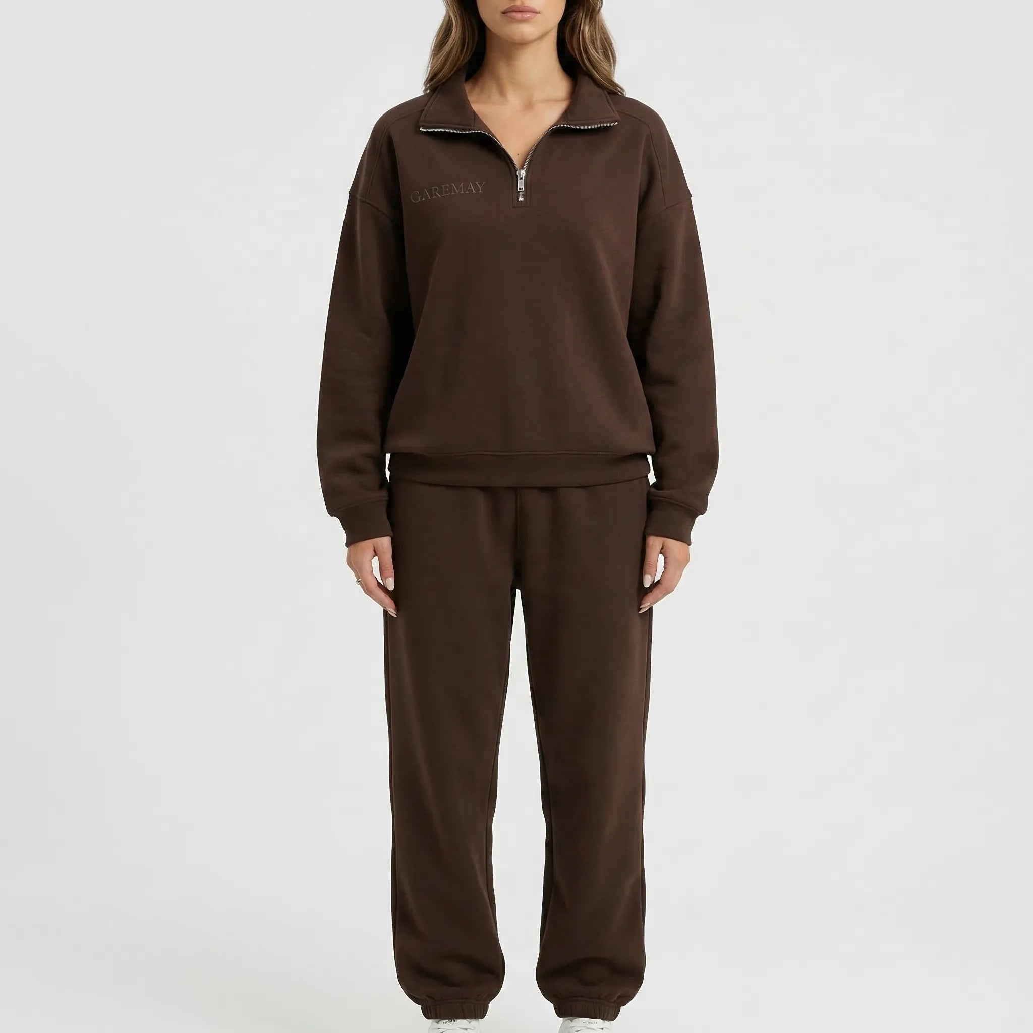 Oversized Trainingsanzug Damen zweiteilig mit Reißverschluss und weiter Hose