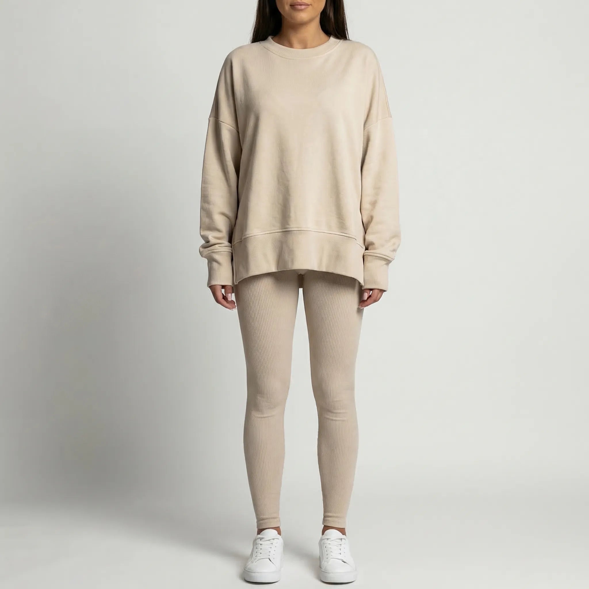 Übergroßes Sweatshirt und schlanke gerippte Hose Loungewear Set