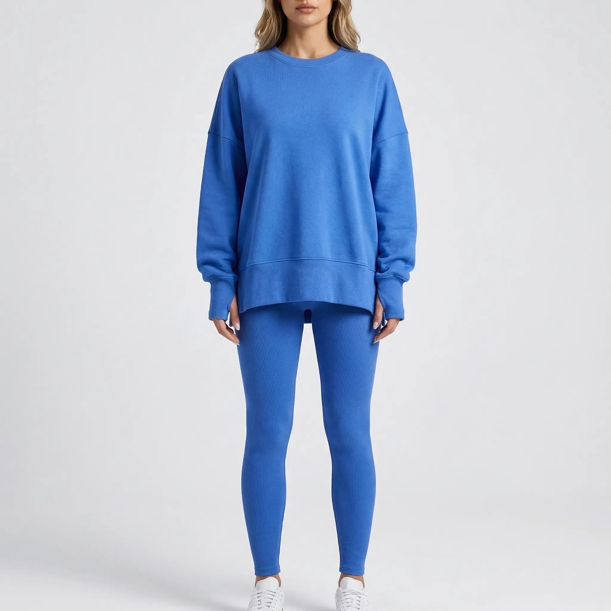 Übergroßes Sweatshirt und schlanke gerippte Hose Loungewear Set