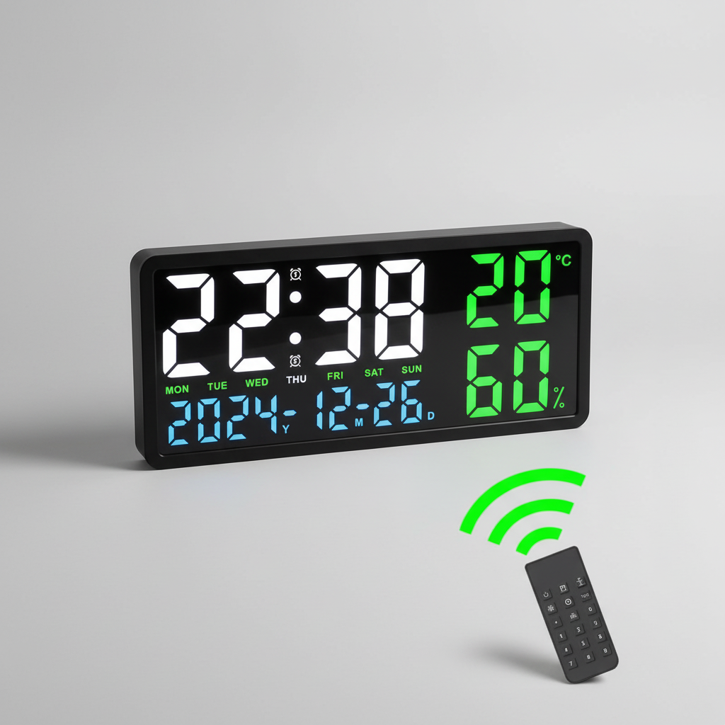 Digitale LED-Wanduhr groß mit Temperaturanzeige und Fernbedienung