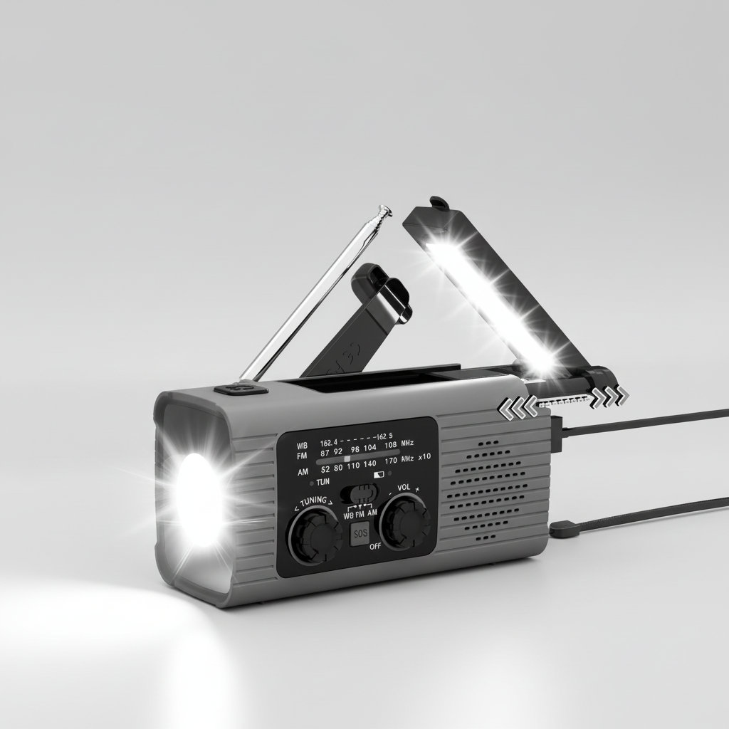 Notfallradio mit Handkurbel Solaraufladung LED-Licht USB-Ausgang
