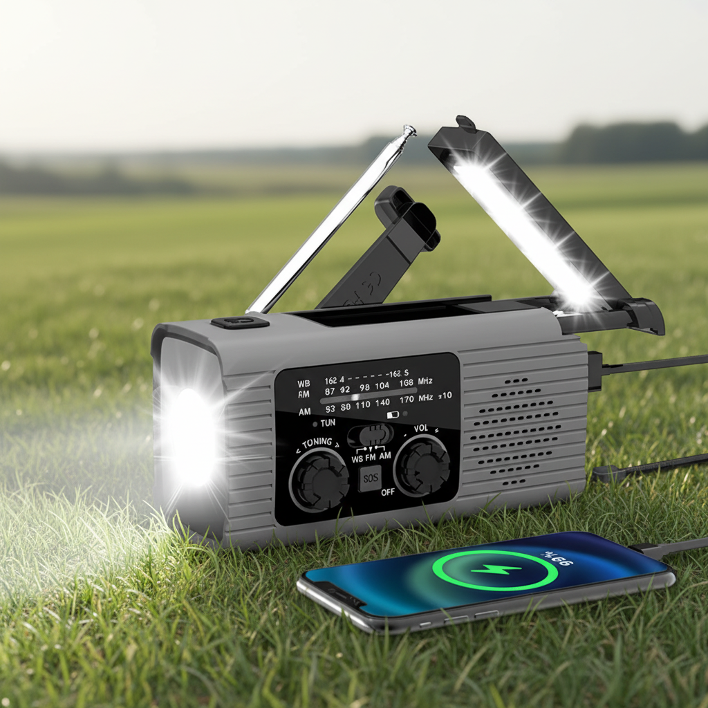 Notfallradio mit Handkurbel Solaraufladung LED-Licht USB-Ausgang