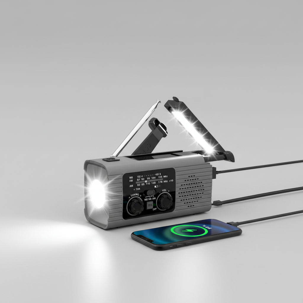 Notfallradio mit Handkurbel Solaraufladung LED-Licht USB-Ausgang