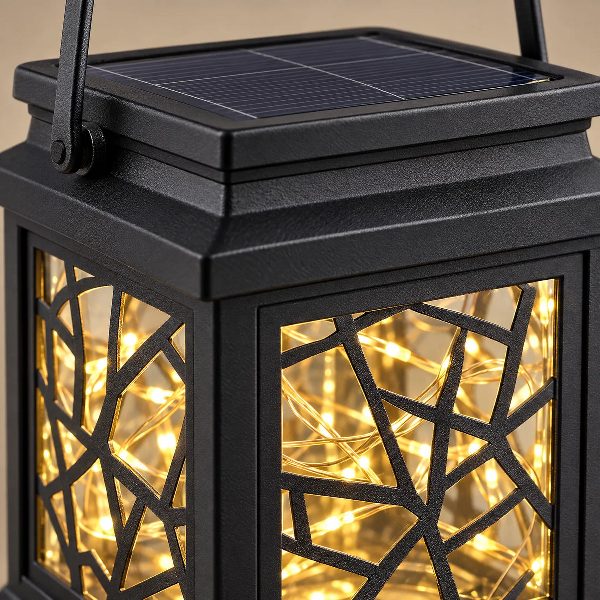 Solarlaterne mit 30-LED-Lichterkette, wasserdicht, quadratisches Design