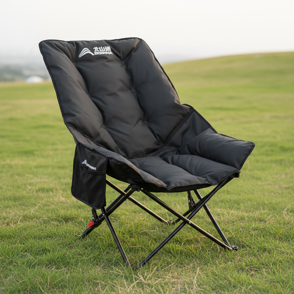 Hochlehner-Campingstuhl klappbar mit Stahlrahmen und Sitzpolsterung
