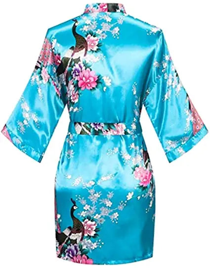 Kurzer Kimono-Bademantel mit Kran- und Blumendruck elegantes Braut-Design