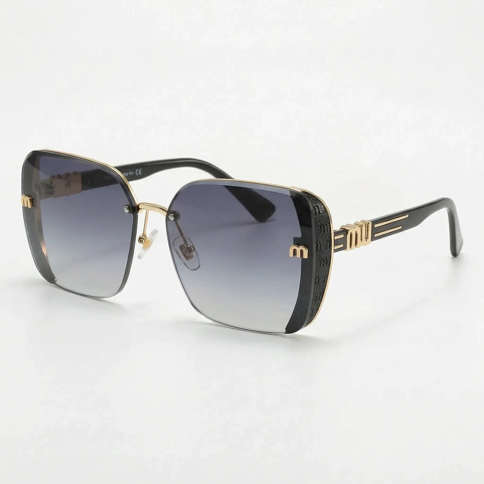 Randlose Oversize-Quadrat-Sonnenbrille mit UV400 Farbverlauf und Buchstaben-Detail