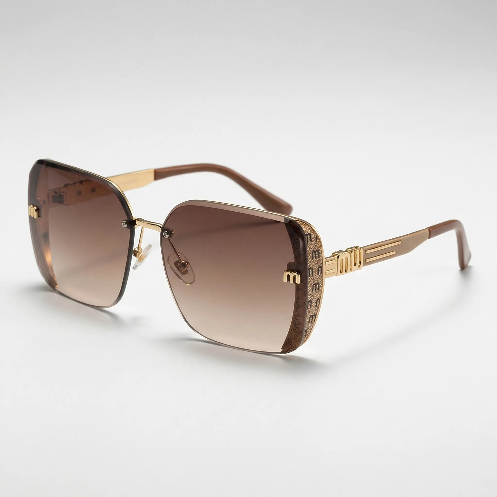 Randlose Oversize-Quadrat-Sonnenbrille mit UV400 Farbverlauf und Buchstaben-Detail
