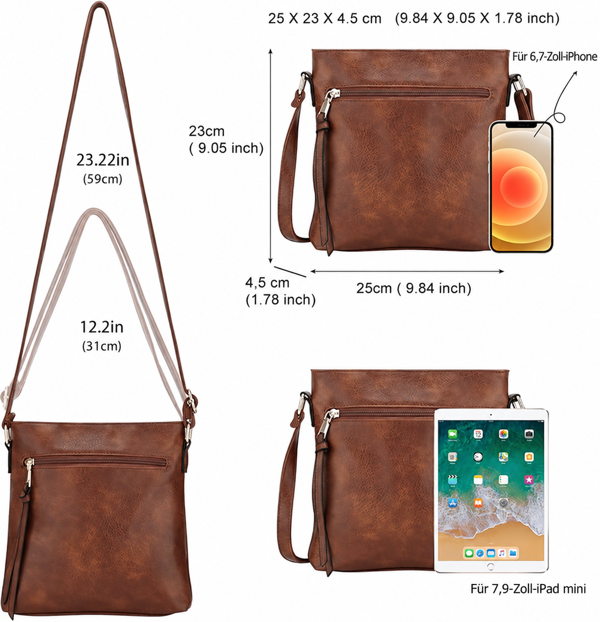 Nordspur | Luxuriöses Leder 3-teiliges Hobo-Taschen-Set