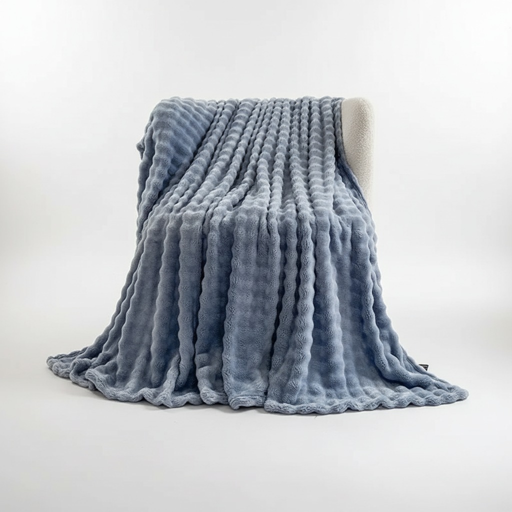 Wurfdecke Sofa ultraweich grau gestreift flauschig Kaninchenfell-Look